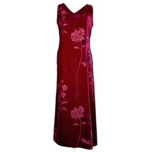 Next Red Floral Velvet Burnout Maxi Dress 6 Phoebe Buffay Y2K Silk Whimsigoth